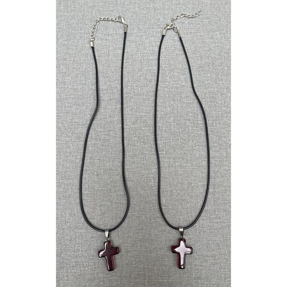 2 Pack Glass Teardrop Christian Cross 1" Pendant Chain Necklace -Jewry Accessory